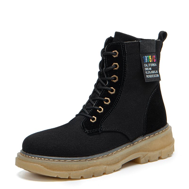 Kvinner Casual Canvas Tykk Såle Høy Topp Snøring Combat Boots