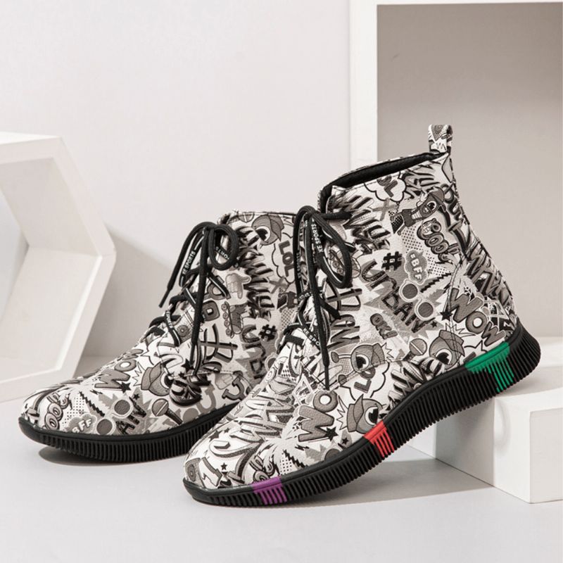 Kvinner Casual Letter Graffiti Printing Multicolor Snøring Korte Combat Boots