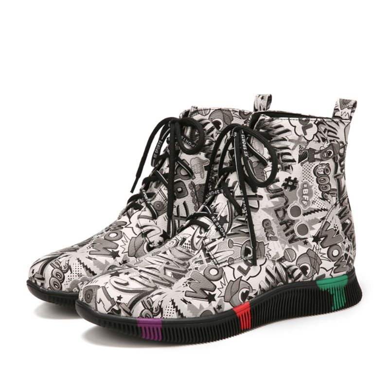 Kvinner Casual Letter Graffiti Printing Multicolor Snøring Korte Combat Boots