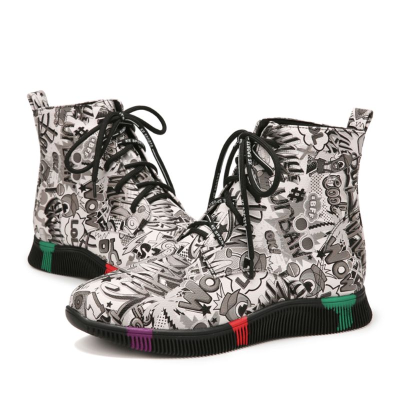 Kvinner Casual Letter Graffiti Printing Multicolor Snøring Korte Combat Boots