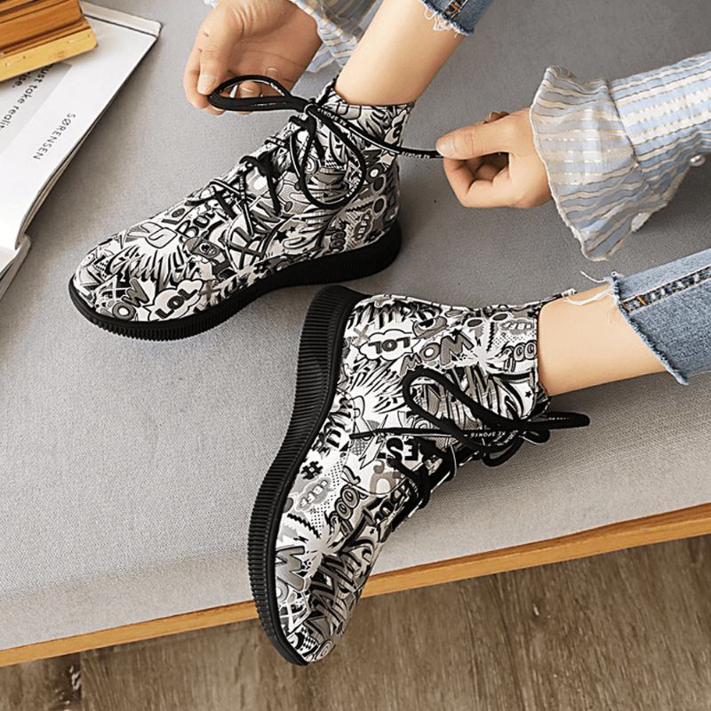 Kvinner Casual Letter Graffiti Printing Multicolor Snøring Korte Combat Boots