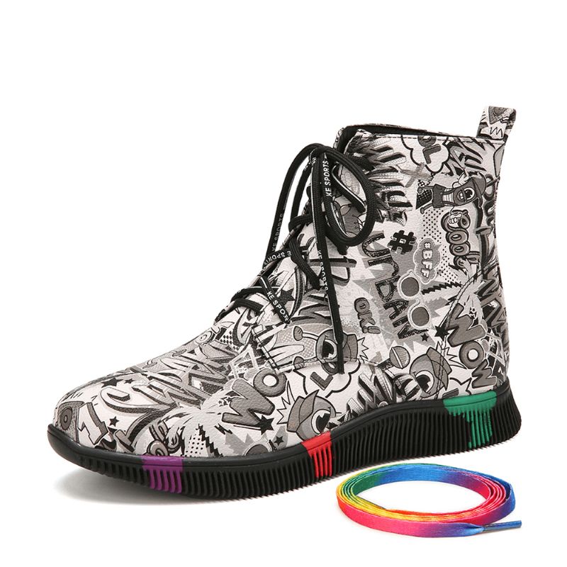 Kvinner Casual Letter Graffiti Printing Multicolor Snøring Korte Combat Boots