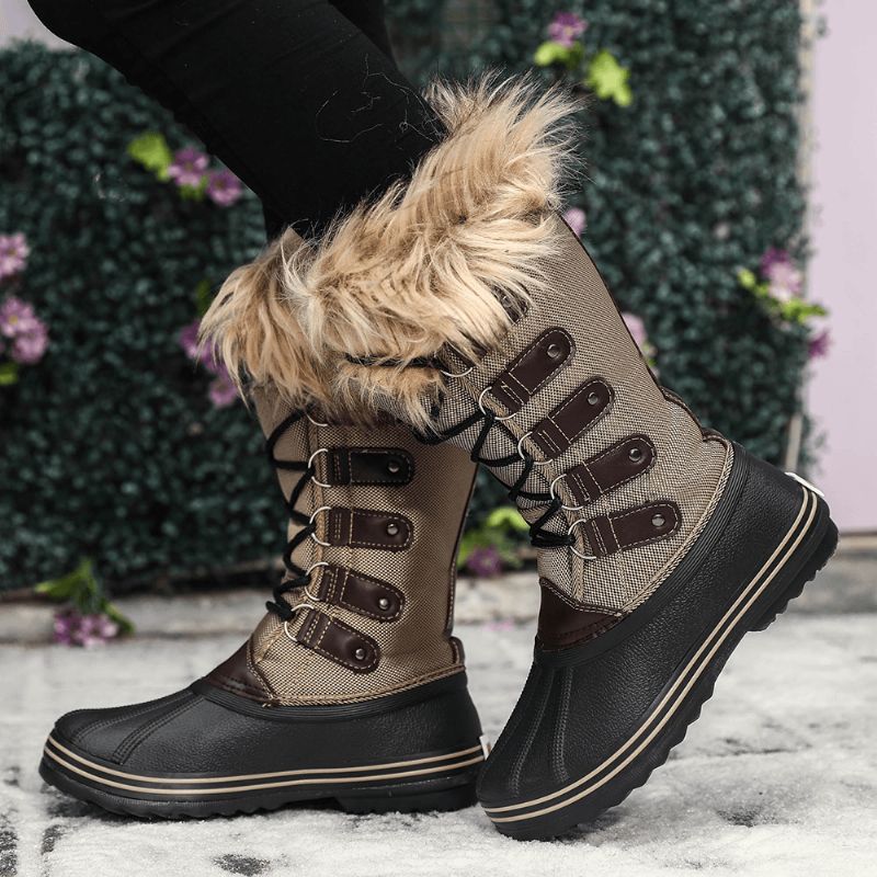 Kvinner Solid Furry Varm Sklibestandig Cross Strap Mid Calf Snow Boots