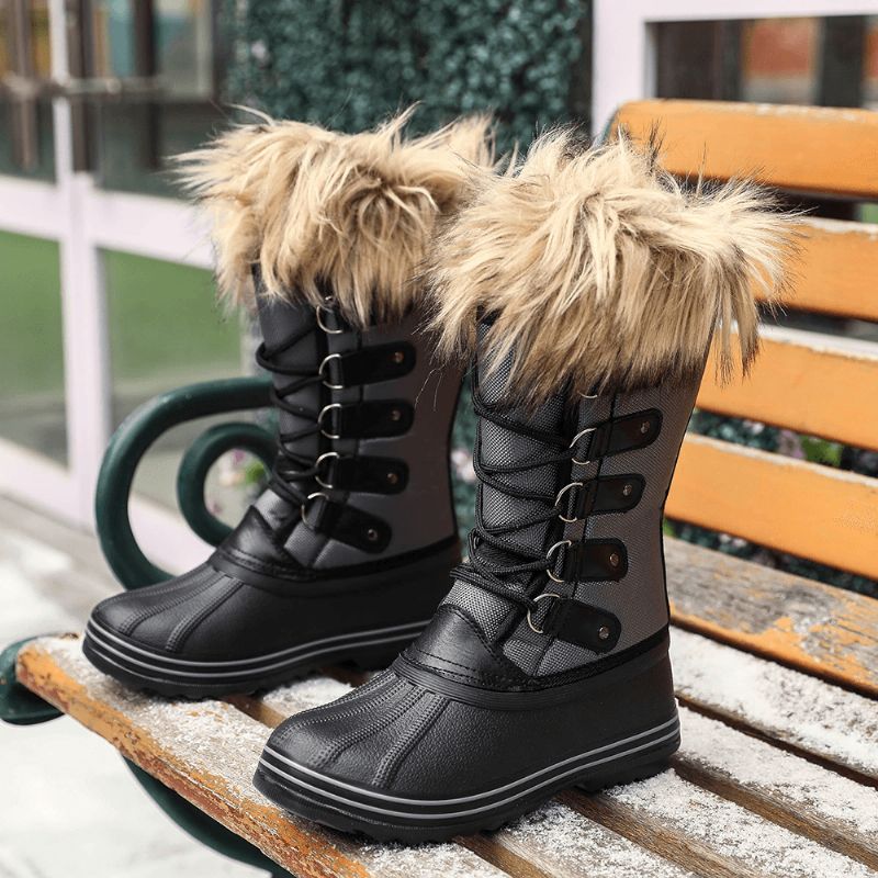 Kvinner Solid Furry Varm Sklibestandig Cross Strap Mid Calf Snow Boots