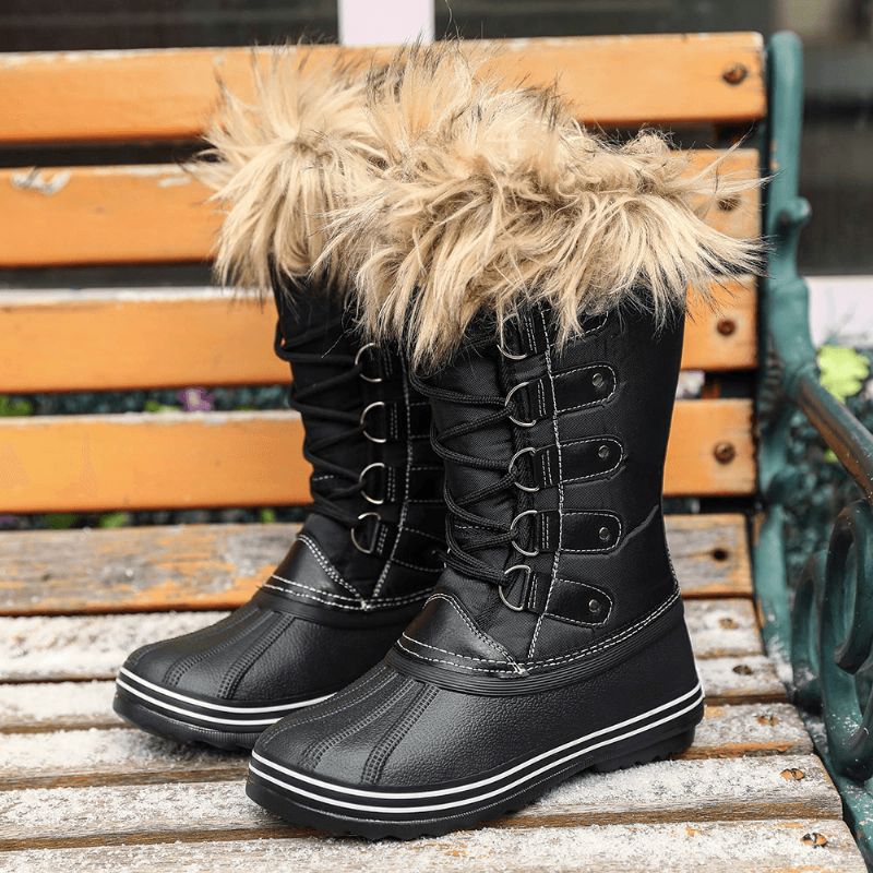 Kvinner Solid Furry Varm Sklibestandig Cross Strap Mid Calf Snow Boots