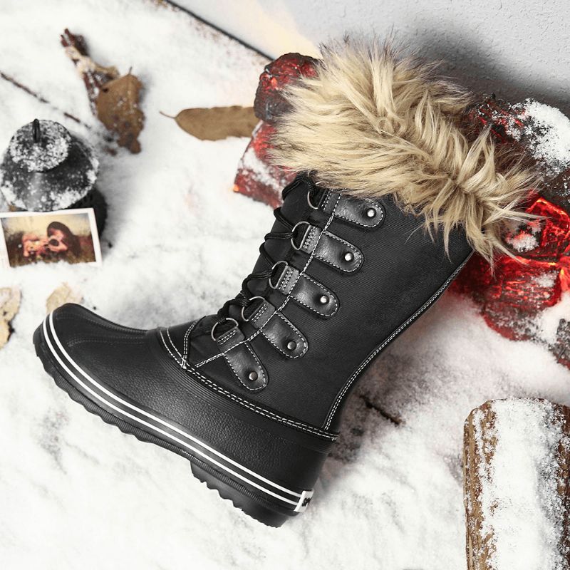 Kvinner Solid Furry Varm Sklibestandig Cross Strap Mid Calf Snow Boots