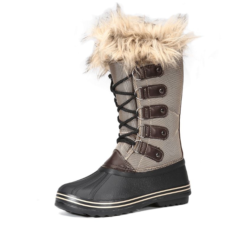 Kvinner Solid Furry Varm Sklibestandig Cross Strap Mid Calf Snow Boots