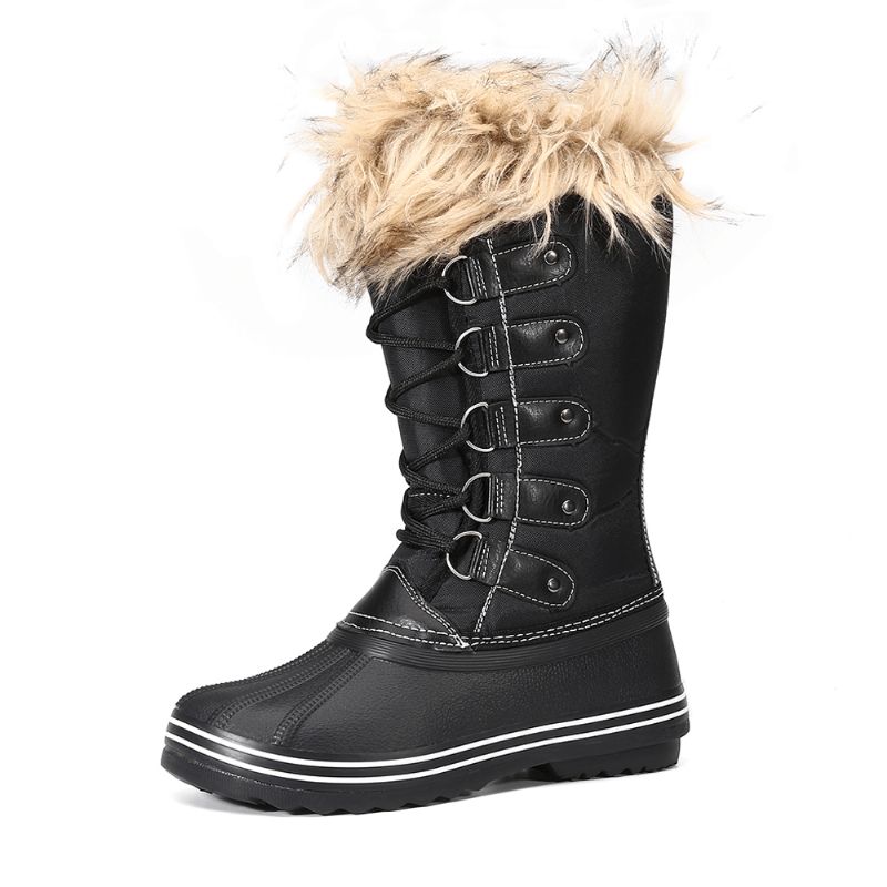 Kvinner Solid Furry Varm Sklibestandig Cross Strap Mid Calf Snow Boots