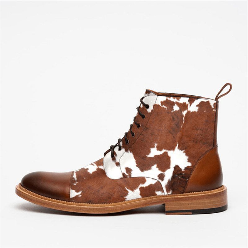 Menn Cow Spot Printed Cap Toe Comfy Ankel Jack Boots