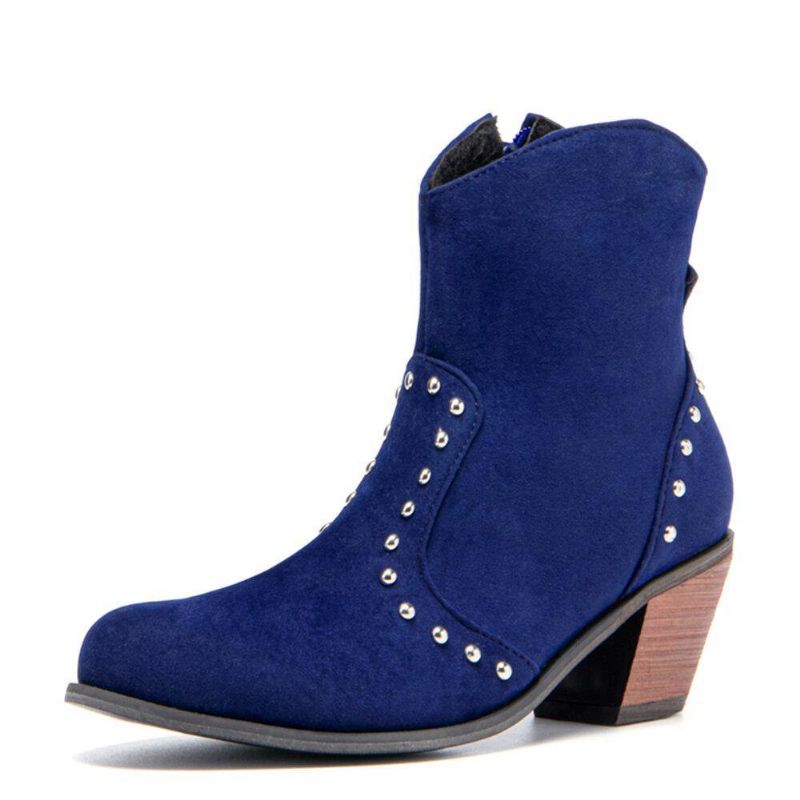 Plus Size Dame Semsket Nagle Side Glidelås Chunky Heel Ankelstøvletter