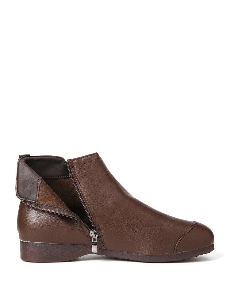 Plus Size Kvinner Uformell Solid Wide Fit Side Glidelås Flat Ankel Boots