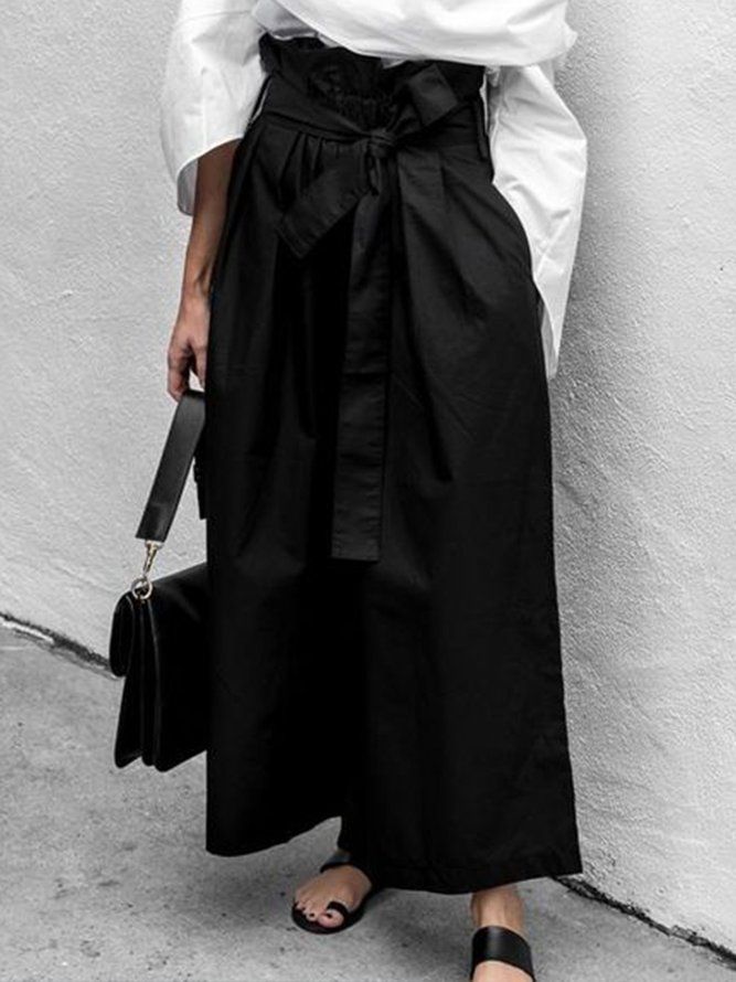 Casual Shift Black Polyester Wide Leg Bukser