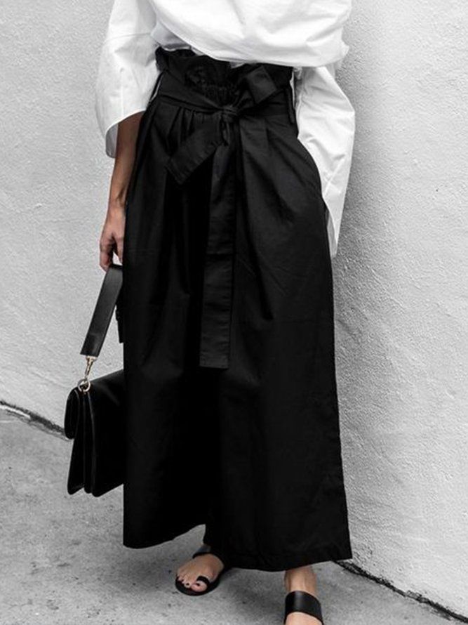 Casual Shift Black Polyester Wide Leg Bukser