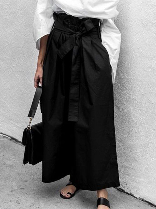 Casual Shift Black Polyester Wide Leg Bukser