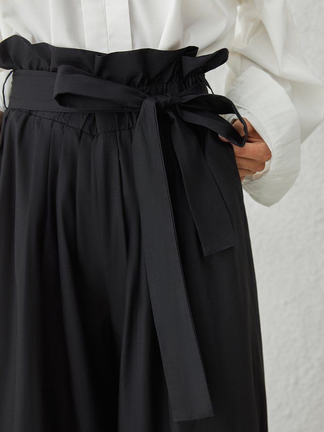 Casual Shift Black Polyester Wide Leg Bukser