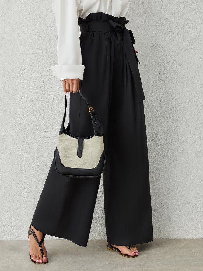 Casual Shift Black Polyester Wide Leg Bukser