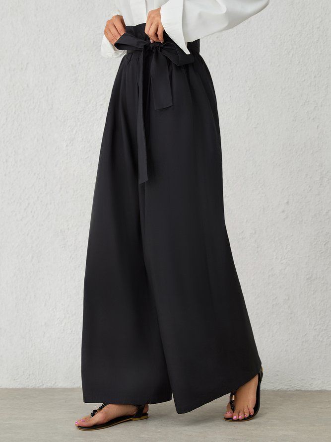 Casual Shift Black Polyester Wide Leg Bukser