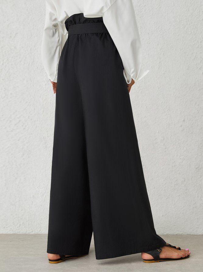 Casual Shift Black Polyester Wide Leg Bukser