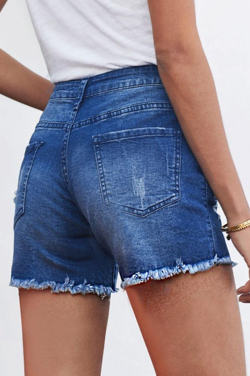 Denimshorts Med Knepping Og Frynsete