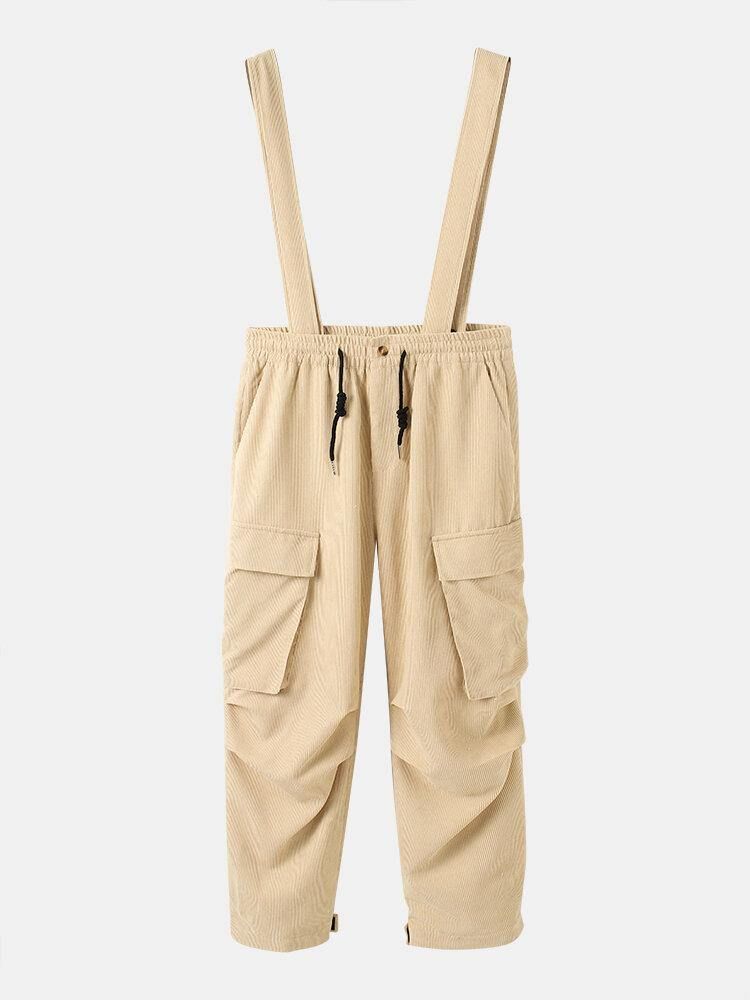 Kordfløyel For Menn Med Snøring Og Strappy Cargo Jumpsuit Med Lomme