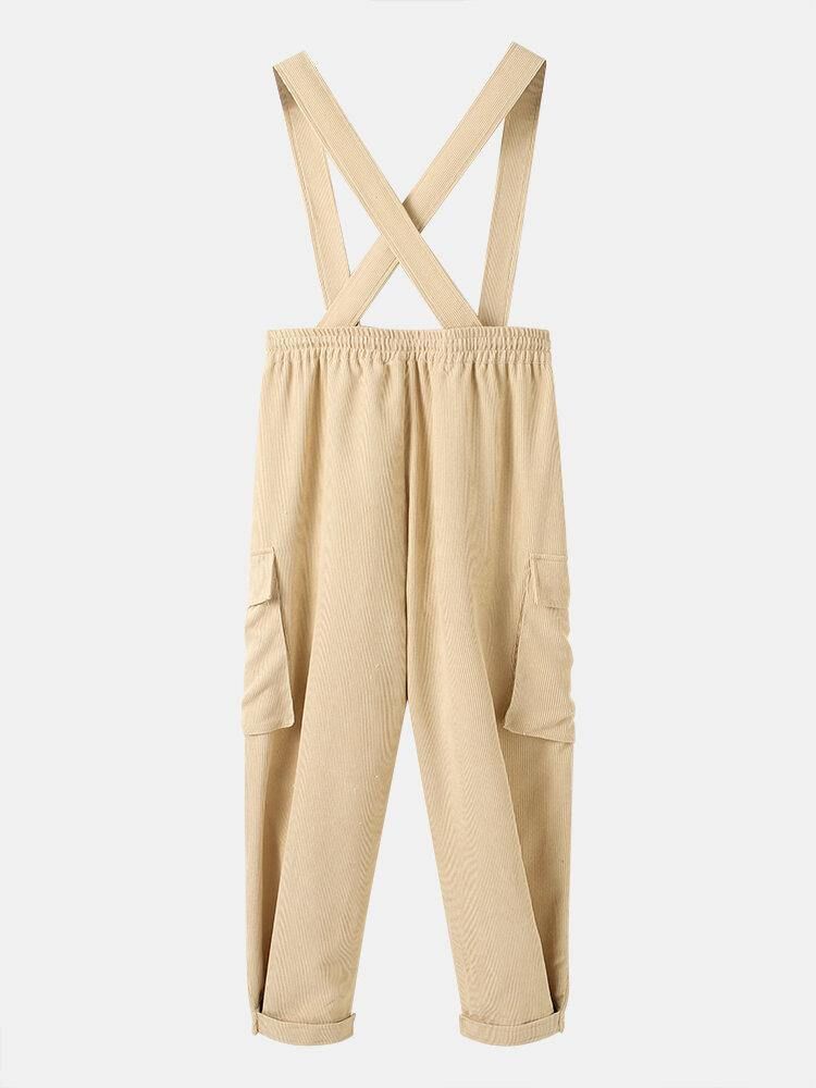 Kordfløyel For Menn Med Snøring Og Strappy Cargo Jumpsuit Med Lomme