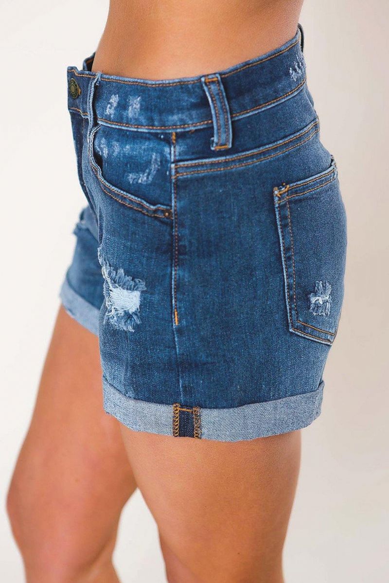 Medium Wash Brettede Denimshorts