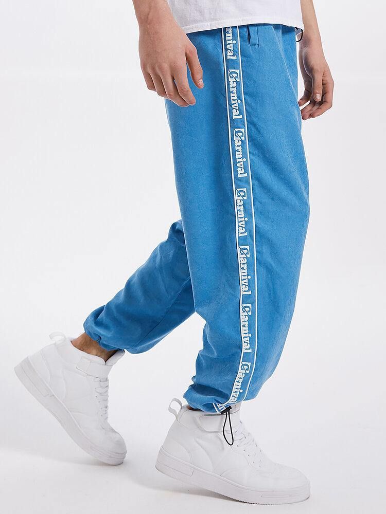 Menn Side Letter Print Multi Pocket Joggerbukser Med Snøring