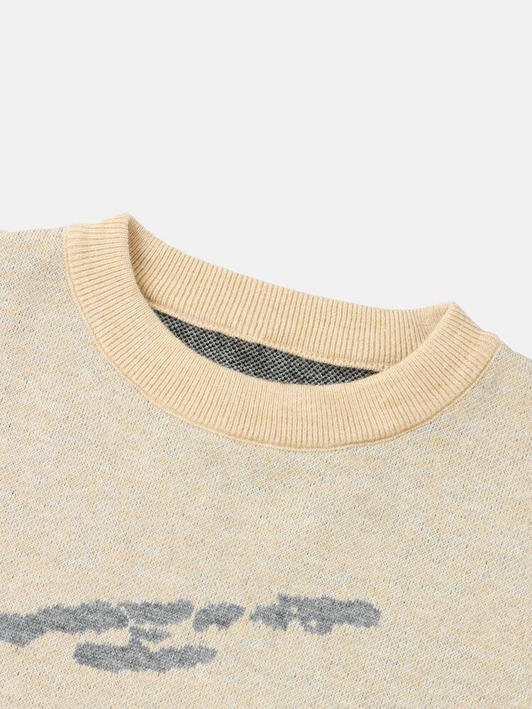 Menns Ribbestrikkede Mønster Drop Shoulder Casual Pullover-Gensere