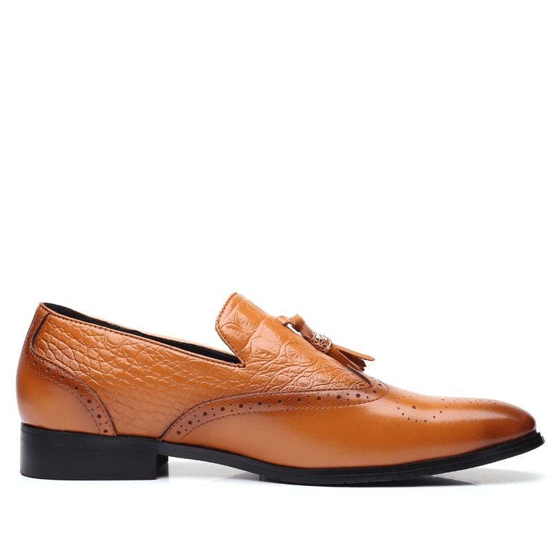 Menn Brogue Tassel Decor Dress Loafers Slip På Business Casual Formelle Sko