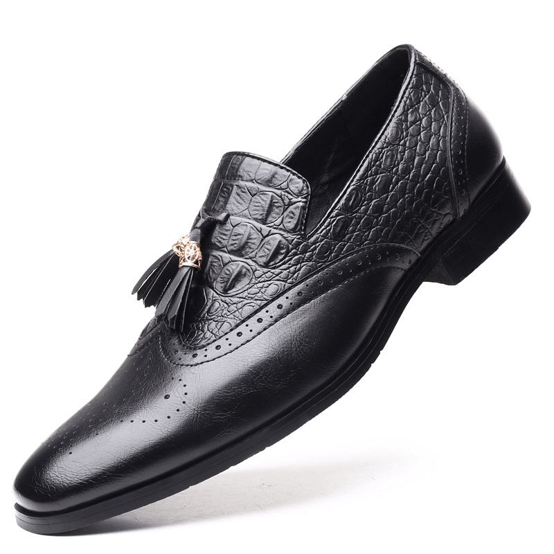 Menn Brogue Tassel Decor Dress Loafers Slip På Business Casual Formelle Sko