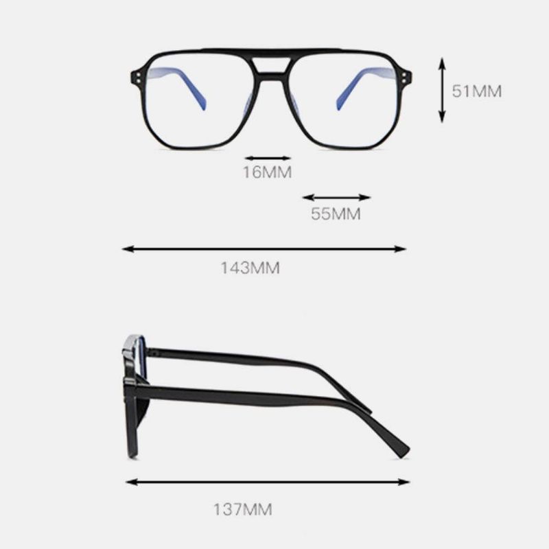 Unisex Double Bridge Large Full Frame Anti-Blue Light Retro Glass