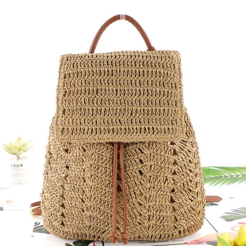 Dame Mori Series String Straw Bag Dual-Use Woven Bag Retro Beach Bag Ryggsekk