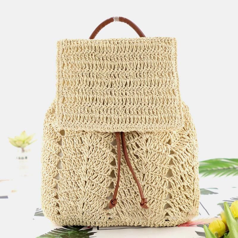 Dame Mori Series String Straw Bag Dual-Use Woven Bag Retro Beach Bag Ryggsekk