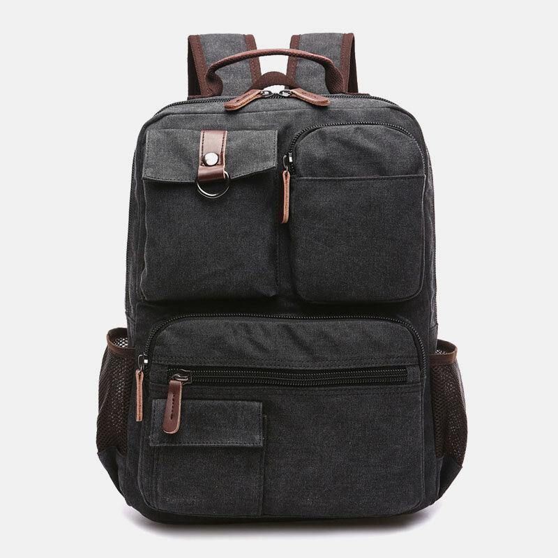 Menn Canvas Stor Kapasitet Multi-Pocket Anti-Theft Casual Travel Bag Dataveske Ryggsekker