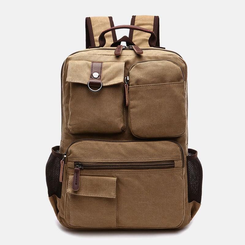 Menn Canvas Stor Kapasitet Multi-Pocket Anti-Theft Casual Travel Bag Dataveske Ryggsekker