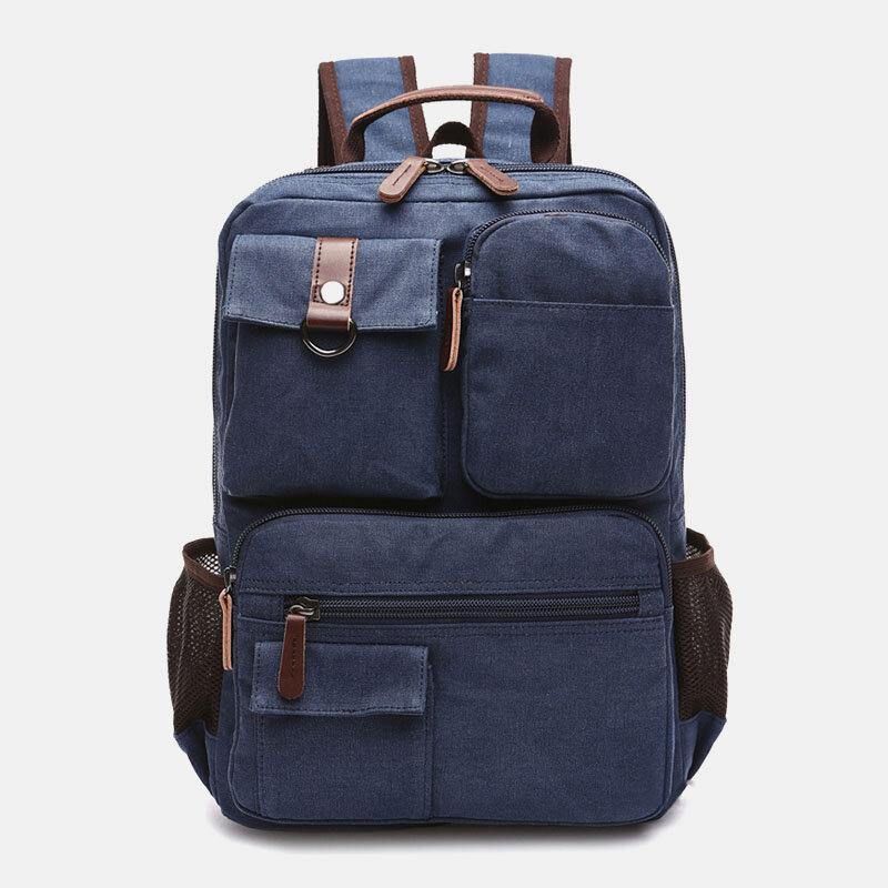 Menn Canvas Stor Kapasitet Multi-Pocket Anti-Theft Casual Travel Bag Dataveske Ryggsekker