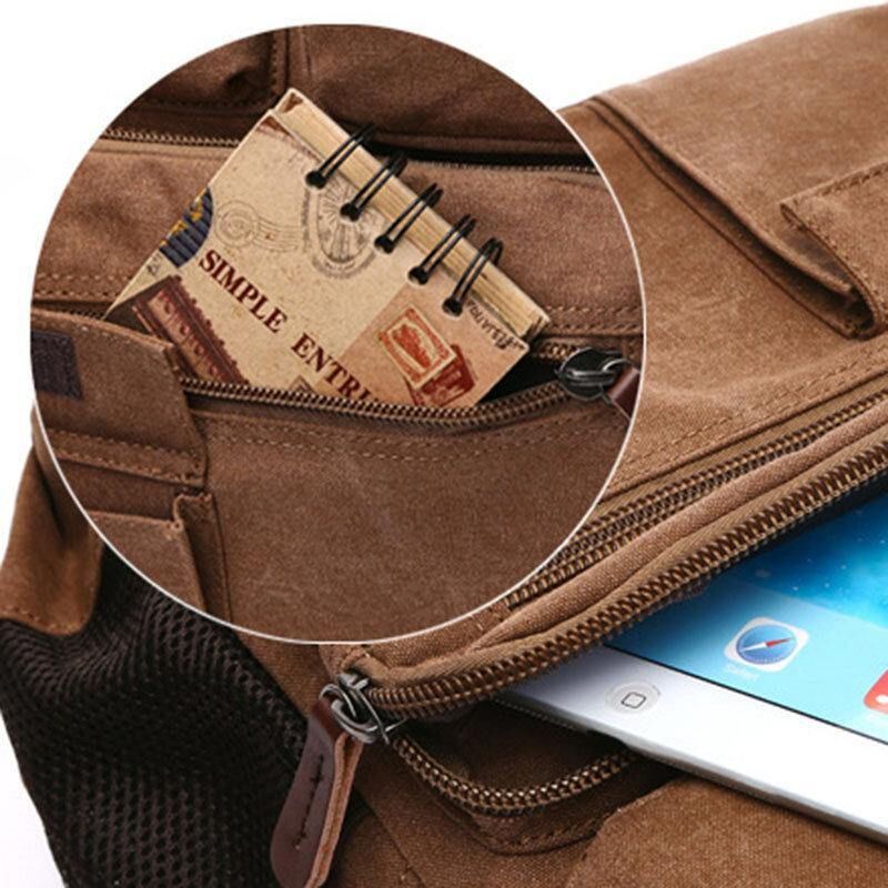 Menn Canvas Stor Kapasitet Multi-Pocket Anti-Theft Casual Travel Bag Dataveske Ryggsekker