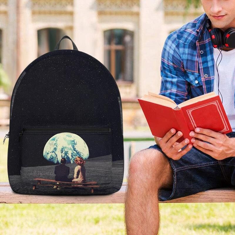 Unisex Oxford Environmental Protection Space Planets Earth And Moon Print Skoleveske Ryggsekk