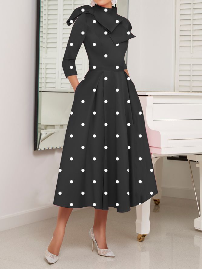 Polka Dots Regular Fit High Elastisity X-Line Stand Collar Elegante Kjoler