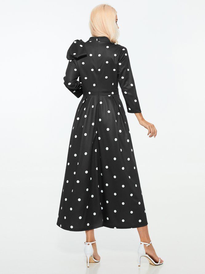 Polka Dots Regular Fit High Elastisity X-Line Stand Collar Elegante Kjoler