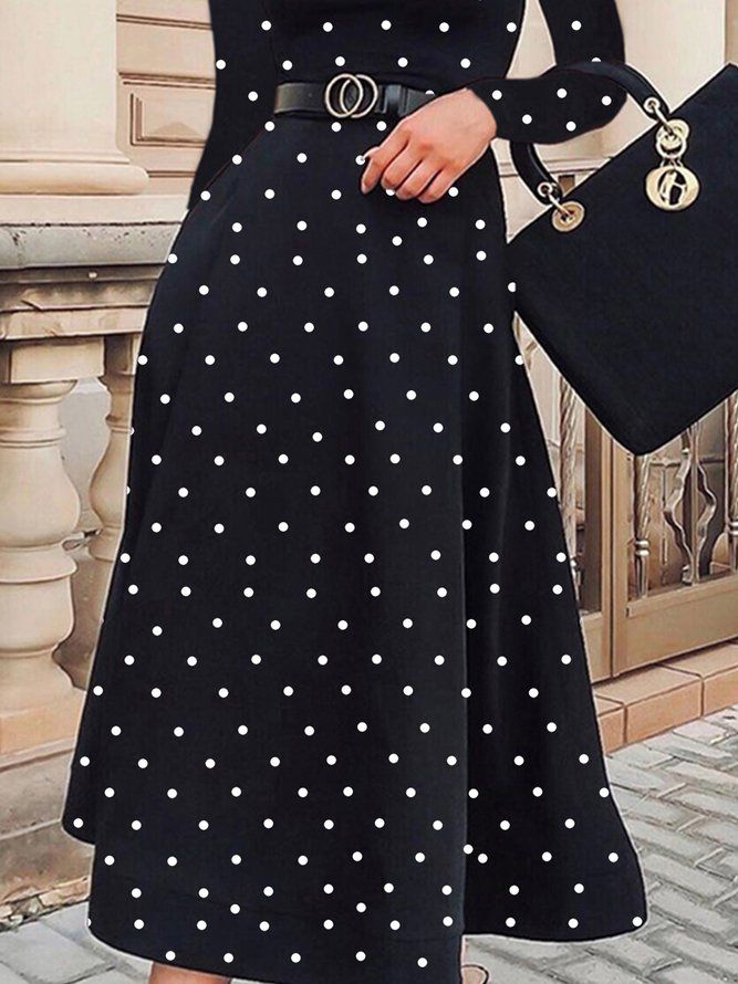 Regular Fit Elegant Polka Dots Langermet Midi-Kjole