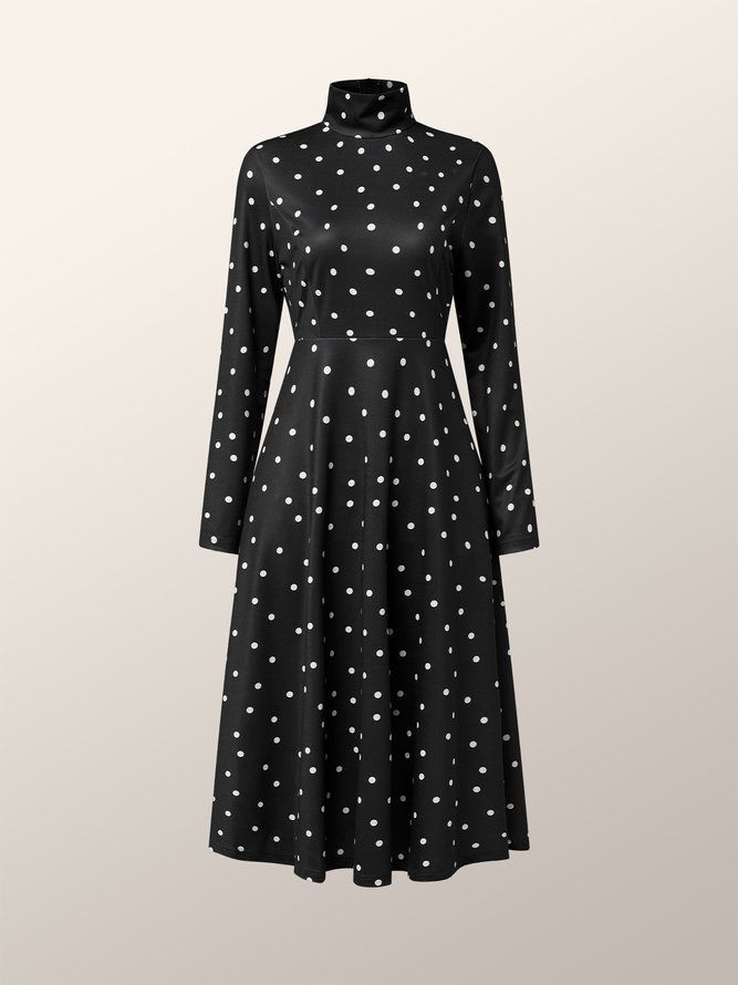 Regular Fit Elegant Polka Dots Langermet Midi-Kjole