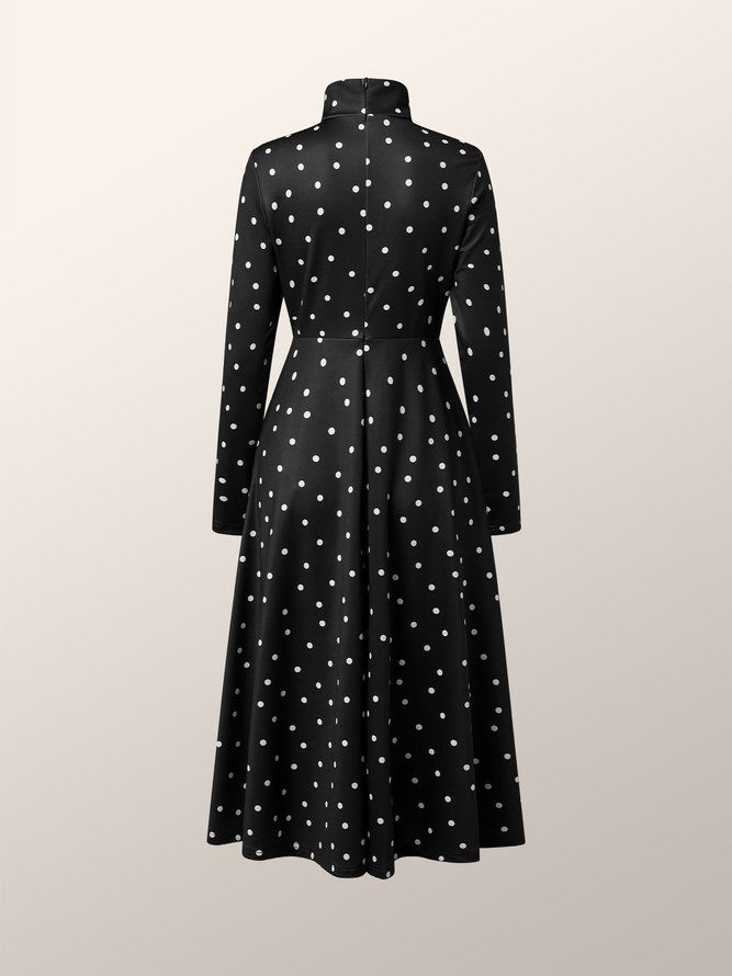 Regular Fit Elegant Polka Dots Langermet Midi-Kjole