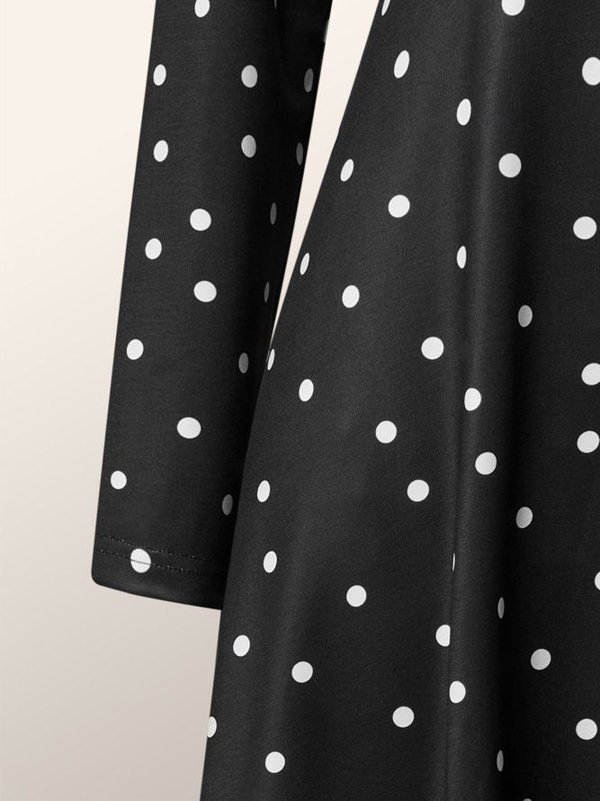 Regular Fit Elegant Polka Dots Langermet Midi-Kjole