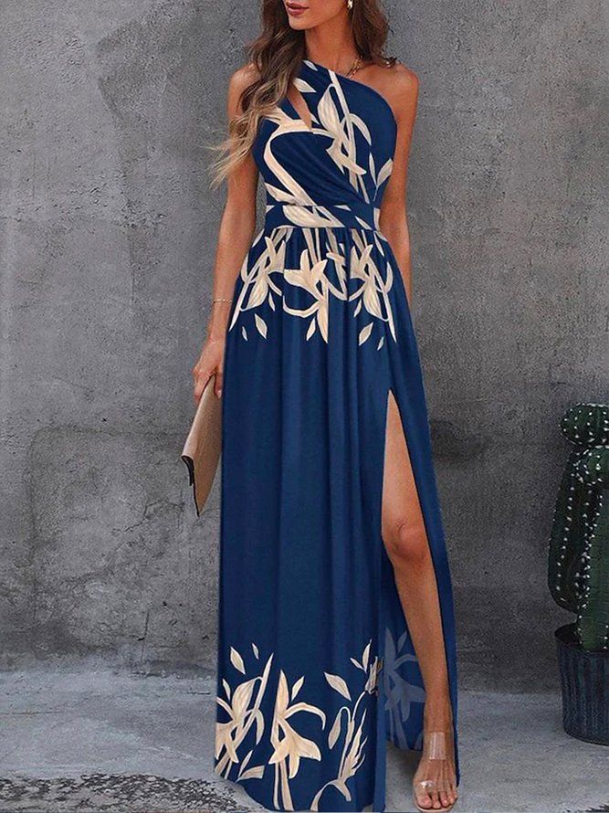 Vacation Off The Shoulder Slim Fit Printed Dress