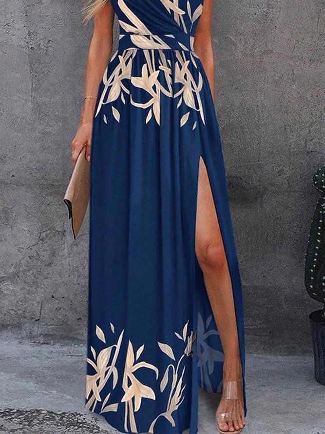 Vacation Off The Shoulder Slim Fit Printed Dress