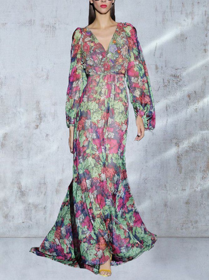 Vacaton Langermet Regular Fit Floral Maxi Dress