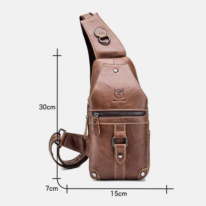 Menn Ekte Lær Multi-Lomme Anti-Tyveri Slitasjebestandig Vintage Uformelt Crossbody Bag Brystveske