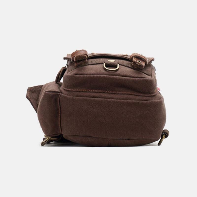 Menn Ekte Lær Og Lerret Reiser Utendørs Bæreveske Personlig Crossbody Bag Brystveske