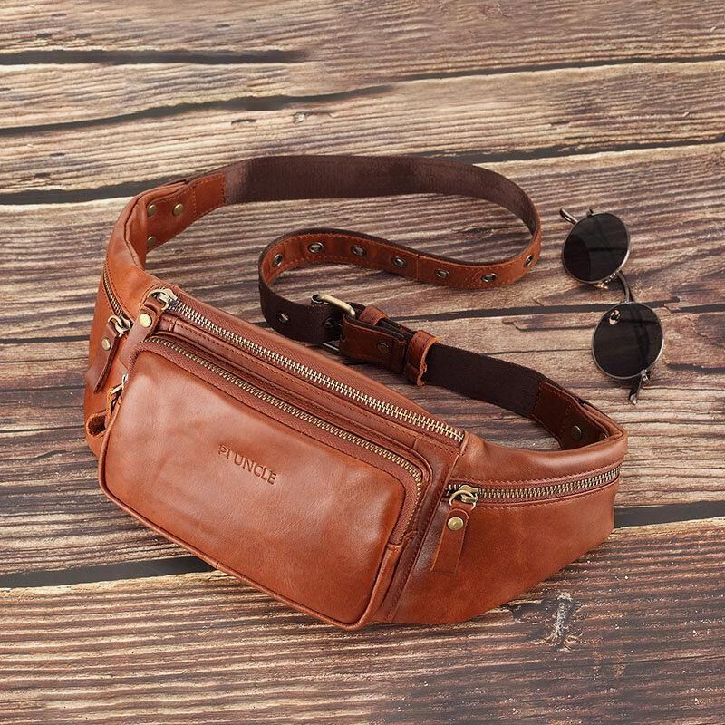 Menn Ekte Skinn Retro Sport Utendørs Multi-Bære Bryst Bag Sling Bag Crossbody Bag Midje Bag